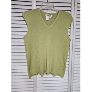 Coldwater Creek Womens Silk Cotton Ribbed V-Neck Sweater Sage Green Large
